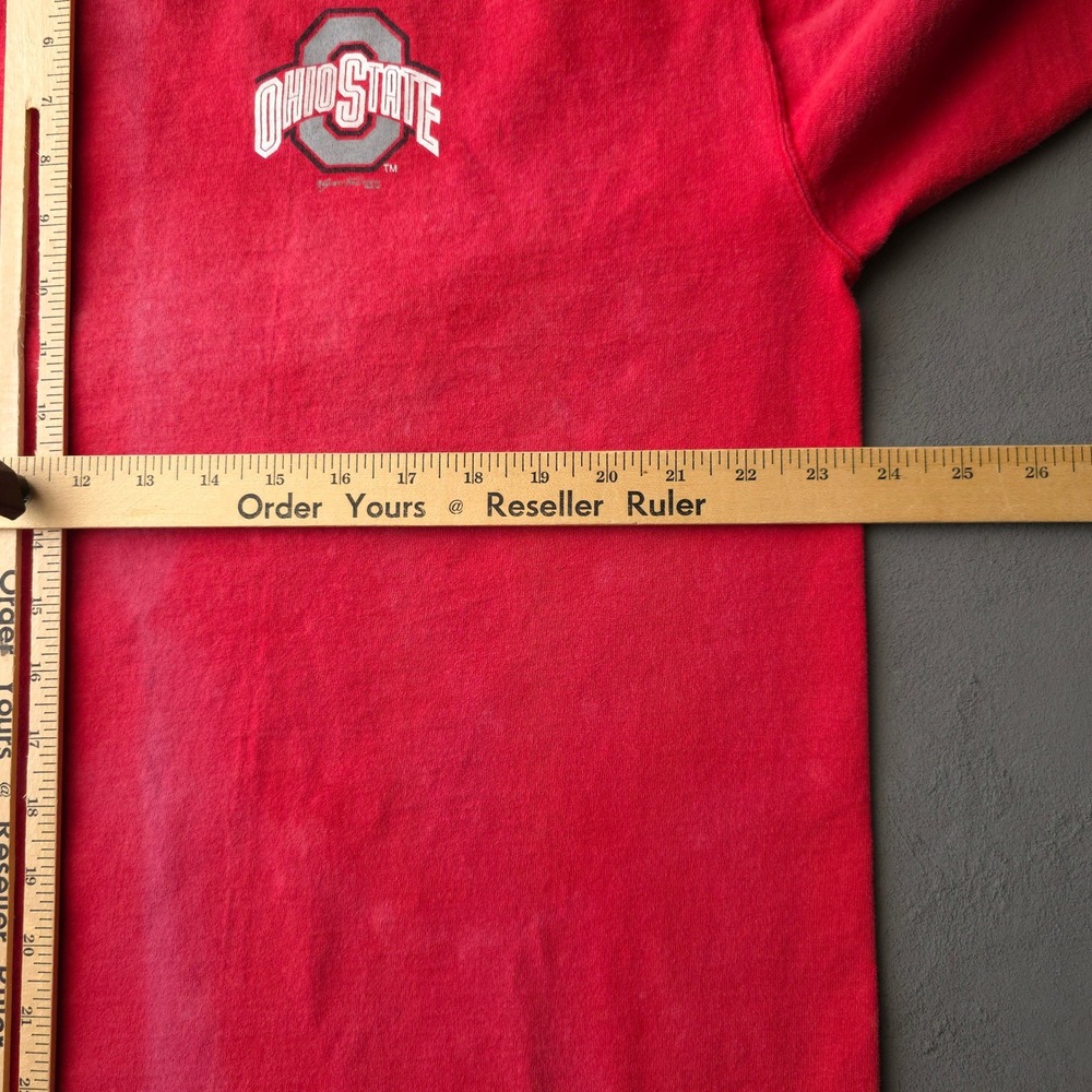 Vintage 90s Ohio State T-shirt XL Red Bleach Faded Fruit of the Loom - Picture 9 of 11